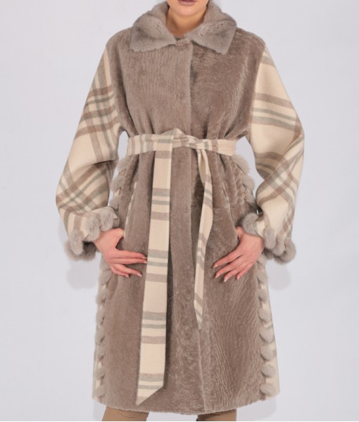 Shearling And Luxury Cashmere Striped Coat